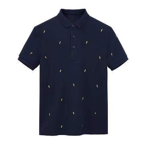 Moda de los hombres de moda verano nuevo negocio casual Polo camisa azul marino relámpago bordado de manga corta Camiseta polo camisa