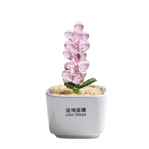 Zibo glazed glass ornaments: Succulent sprout planters, Christmas cacti, bell orchids, and lifelike crystal glass plants