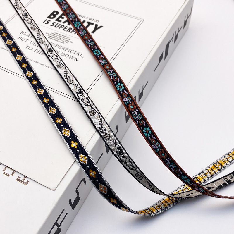 Chuanzhou ropa accesorios de encaje de poliéster jacquard banda 8MM flores decoración universal borde de zapatos accesorios gorra