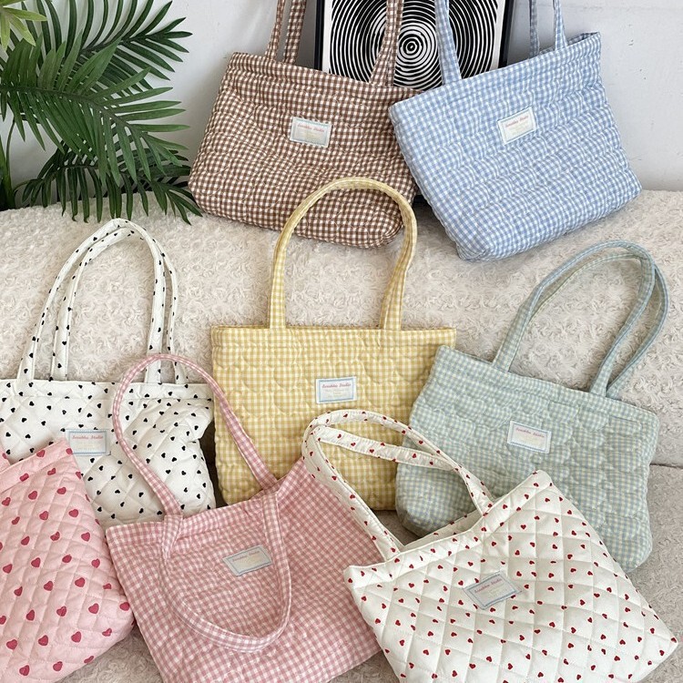 5914 Autumn New Quilted Love Plaid Tote Bag Mummy Bag Shoulder Women's Large Capacity Handbag
