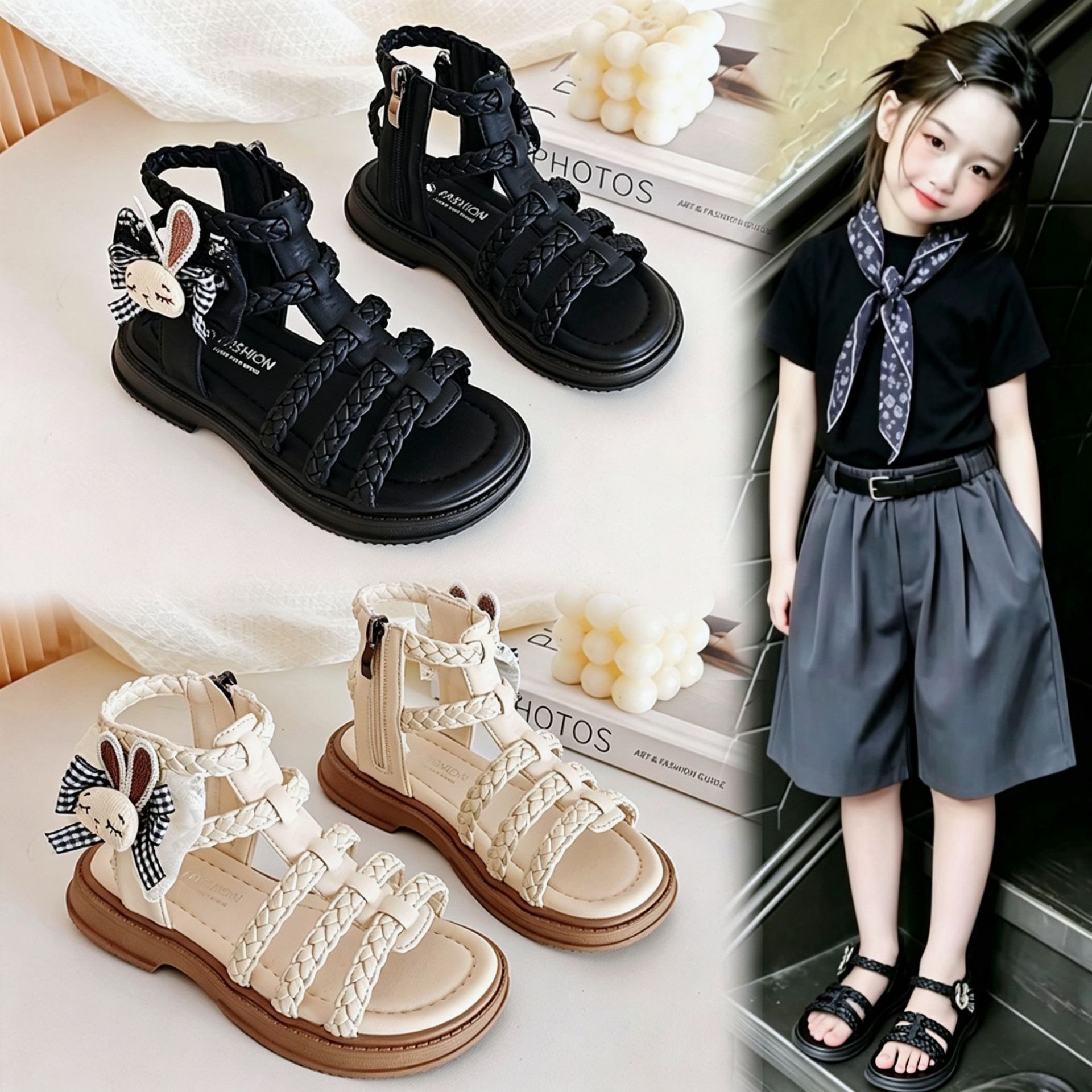 Sandálias para niñas verano 2026 nuevo estilo de moda infantil versátil zapatos romanos para niñas con suela suave hueco zapatos de princesa image 1