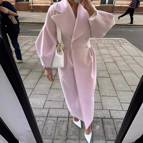 Independent station European and American autumn and winter retro palace style lantern sleeves large lapel woolen coat long coat
