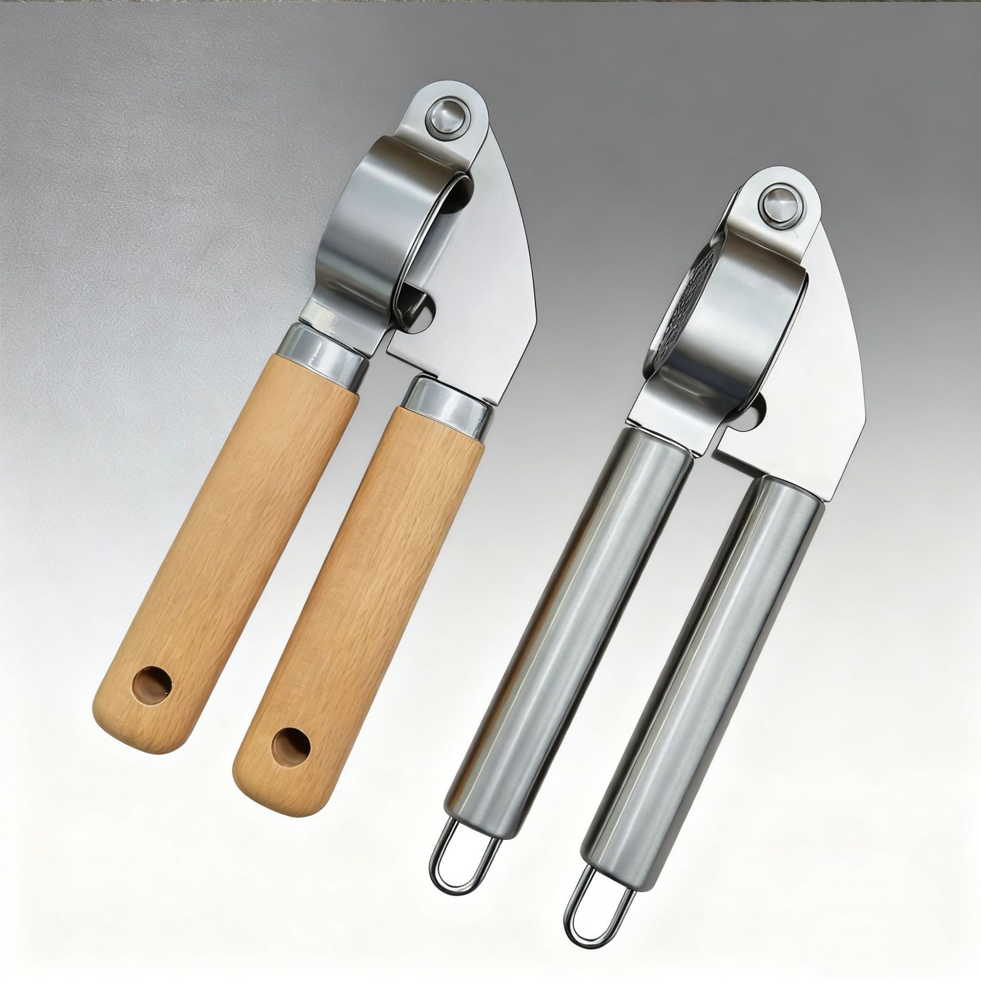 Factory Direct Sales Stainless Steel Garlic Press with Wooden Handle, Household Garlic Crusher, Manual Garlic Paste Maker, Garlic Mincing Tool