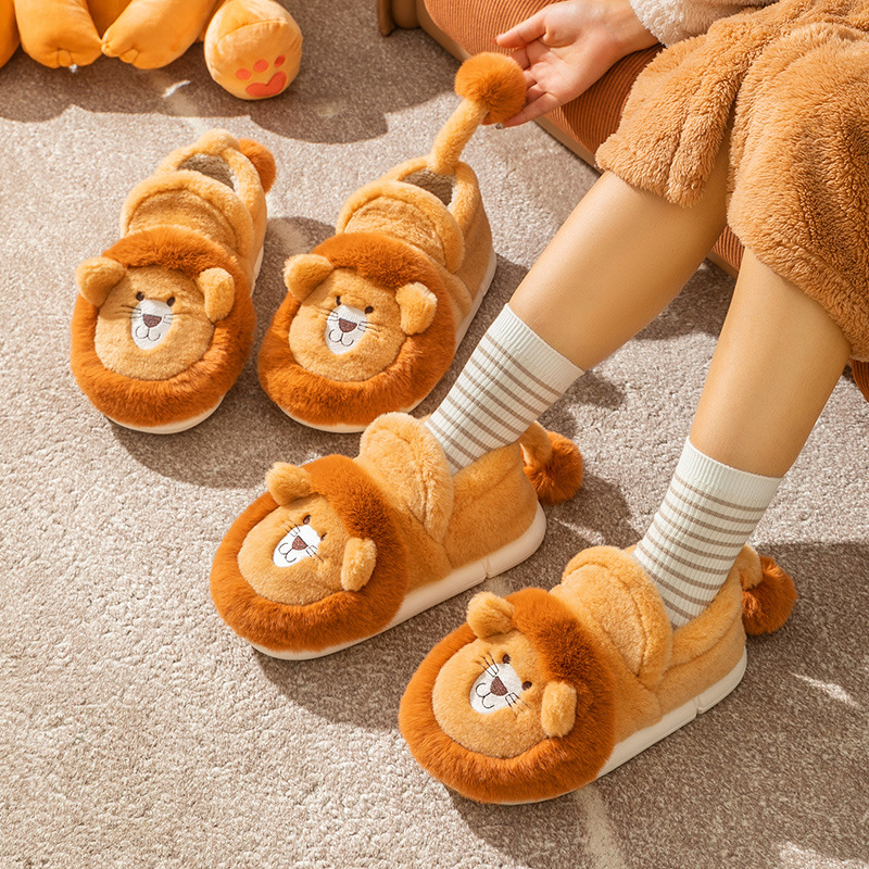 情侣棉拖鞋冬季家用毛绒拖鞋男女士可爱狮子亲子室内保暖棉鞋批发