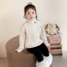 女童冬装加厚一体绒毛衣冬装新款女宝宝冬款高领毛线衣儿童针织衫