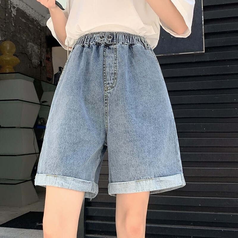 Real Shot of College-Style Loose-Fitting High-Waisted Slim-Fit Denim Shorts, Wide-Leg Jeans, Washed Rolled-Edge Jeans for Women Real Shot of College-Style Loose-Fitting High-Waisted Slim-Fit Denim Shorts, Wide-Leg Jeans, Washed Rolled-Edge Jeans for Women