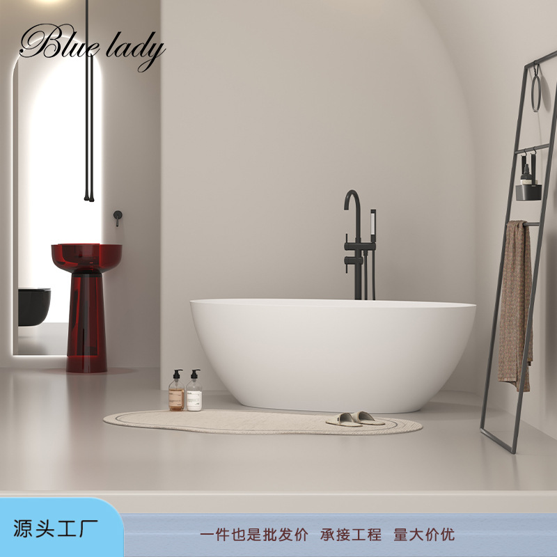Pmma Artificial Stone Bathtub Hotel and B&B Oval-Shaped Home Bathroom Double Freestanding Integrated Bathtub Waterproof