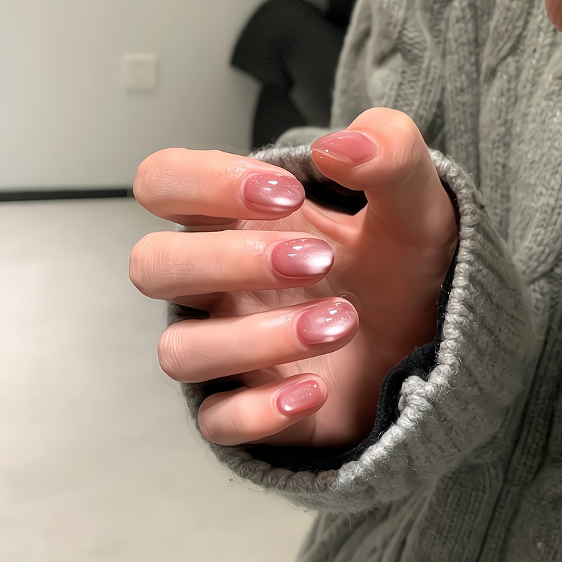 [Ling Luo Original] Purely Handmade Manicure, Cherry Blossom Glass Beads, Cat's Eye Whitening, High-End Elegant, Versatile Nails Wholesale