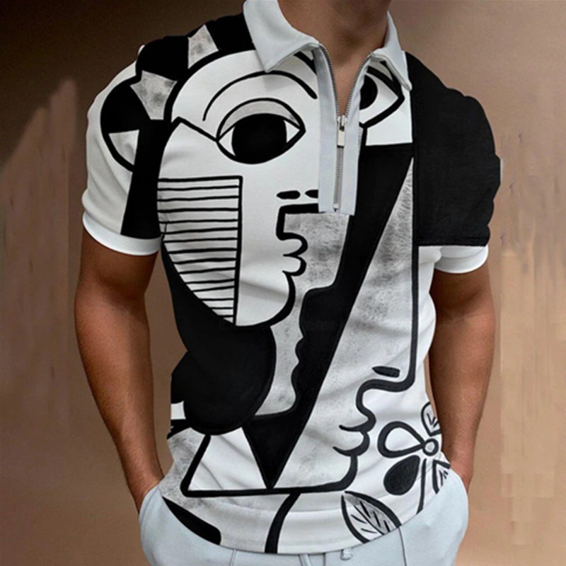 Camiseta Polo de Manga Corta con Cierre y Estampado 3D Informal para Hombre, Nueva Colección de Primavera para Exportación