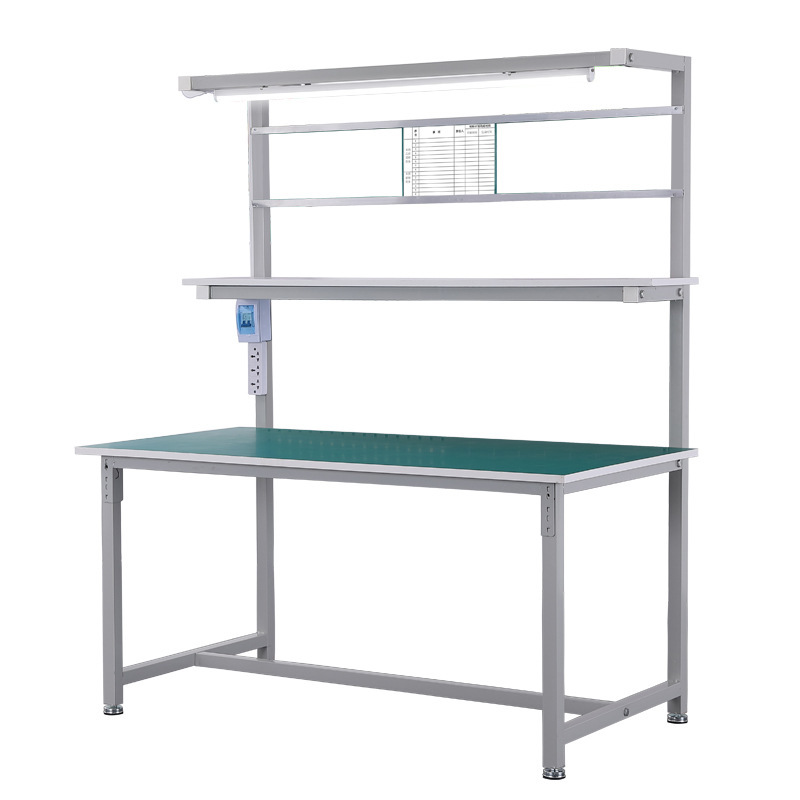mesa de trabajo antiestático unilateral con lámpara de fábrica de línea de ensamblaje mesa de inspección de taller libre de polvo mesa de mantenimiento de computadoras