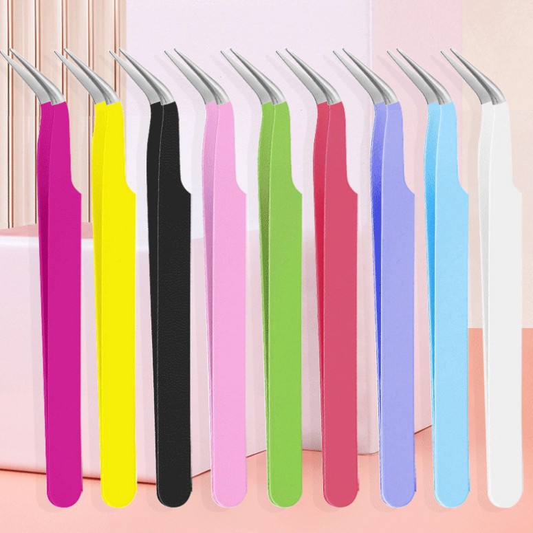 Eyelash Tweezers Stainless Steel Tweezers 125mm Curved Tip Handmade DIY Nail Art Tools False Eyelash Clip Grafting Tweezers