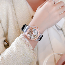 GUOU古欧新品时尚机械表气质水钻防水手表女硅胶带透明表底手表