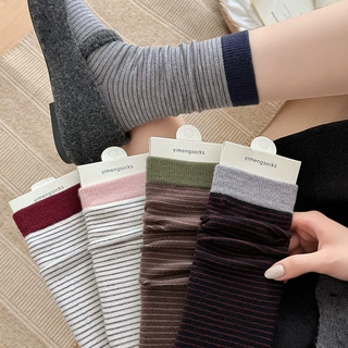 袜子女堆堆袜秋冬季保暖加绒加厚羊毛袜条纹复古配博肯鞋中筒袜女