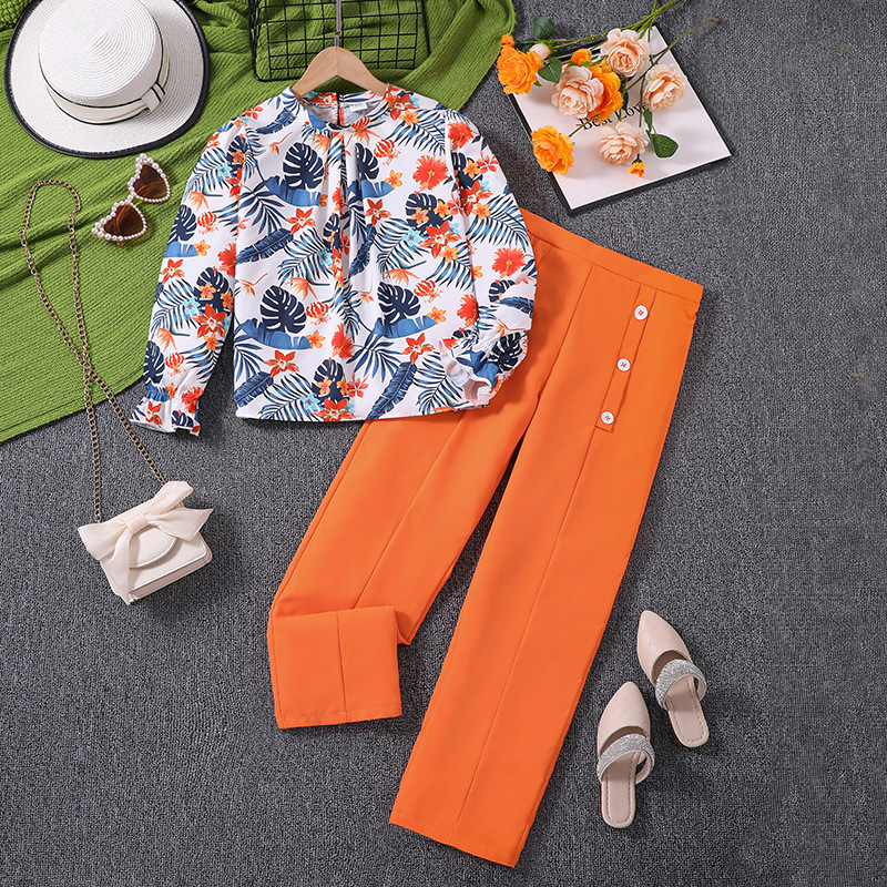 Girls Printed Long-sleeved Top And Pants Set For Kids_voghion.com