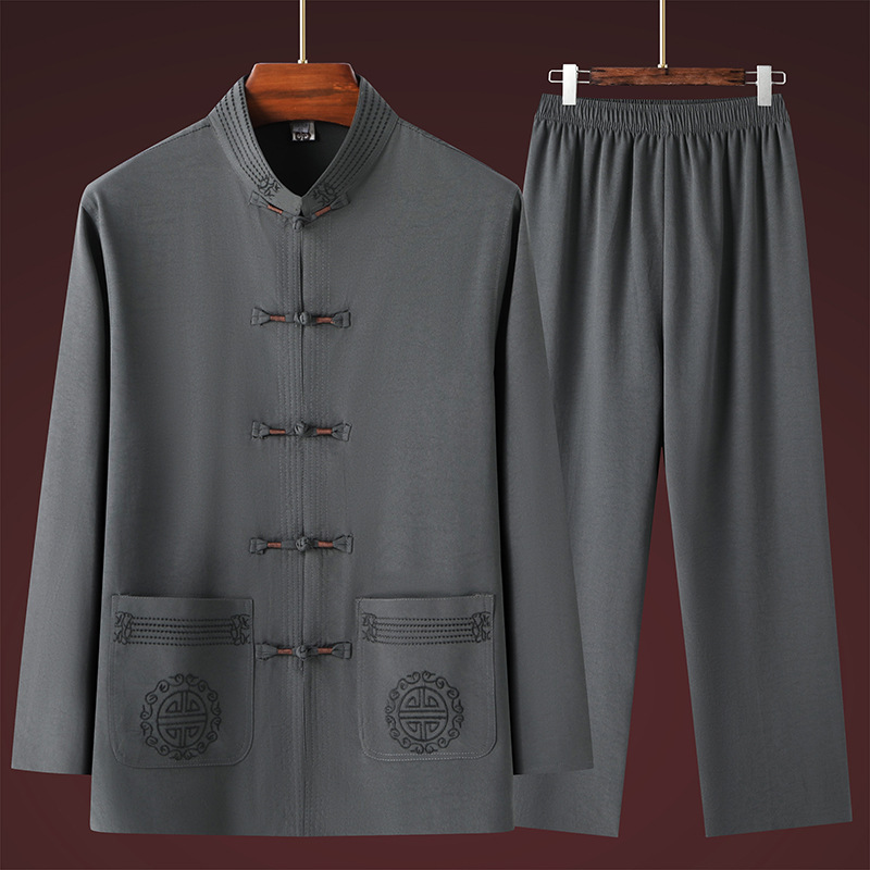 Complete set of dad Tang suit Hanfu male old man father Tang suit long sleeve old man grandpa Chinese style suit Jushi clothes