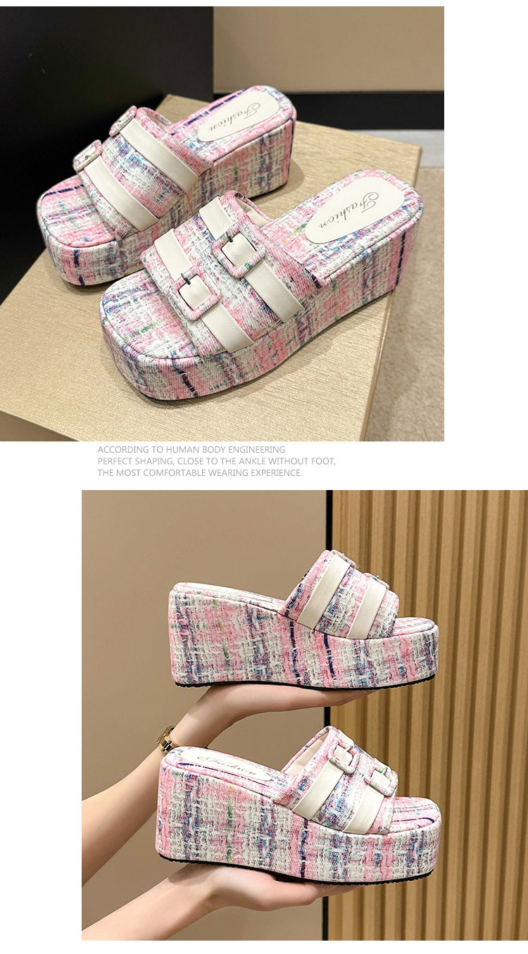 Wedge slippers for women's outer wear 2024 summer new belt buckle Internet celebrity versatile non-slip thick sole slip-on large size wholesale_voghion.com
