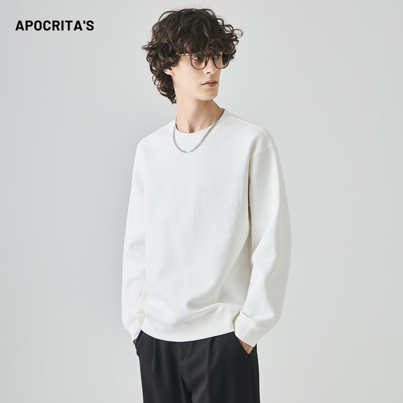APO男装 |跨境男士卫衣秋季潮牌宽松圆领重磅绣花长袖T恤内搭上衣|undefined
