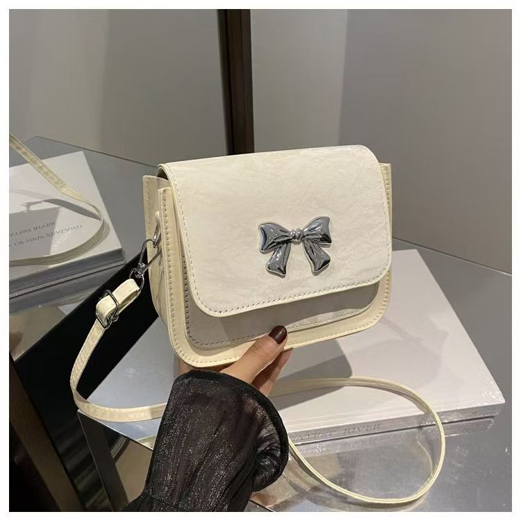 Women's small square bag 2026 new fashion bow textured shoulder bag stylish solid color elegant simple crossbody bag