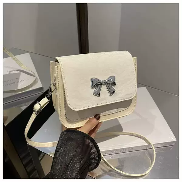 Women's small square bag 2026 new fashion bow textured shoulder bag stylish solid color elegant simple crossbody bag