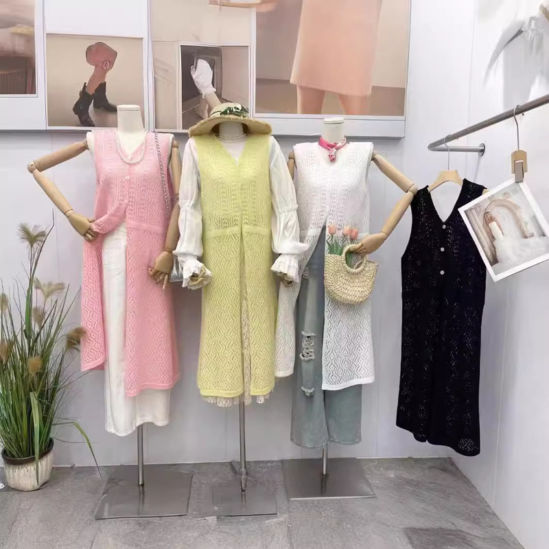 French Hollow Crochet Thin Knitted Stacked Blouse Women's Vacation Style Sleeveless Long Split Top for Summer French Hollow Crochet Thin Knitted Stacked Blouse Women's Vacation Style Sleeveless Long Split Top for Summer