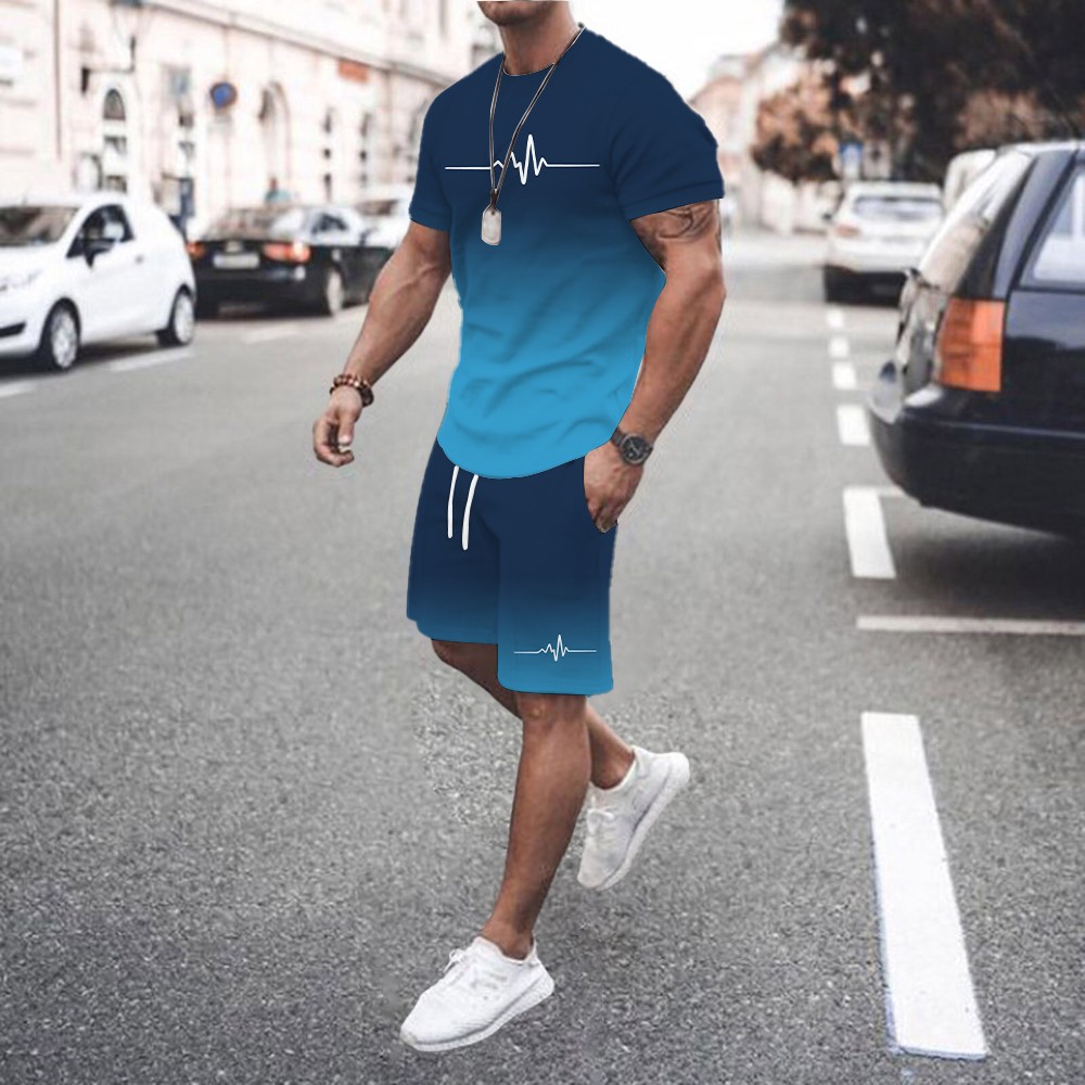 Completo estivo da uomo a due pezzi: camicia a maniche corte dalla vestibilità ampia e t-shirt taglie forti con pantaloncini Mingshi_voghion.com