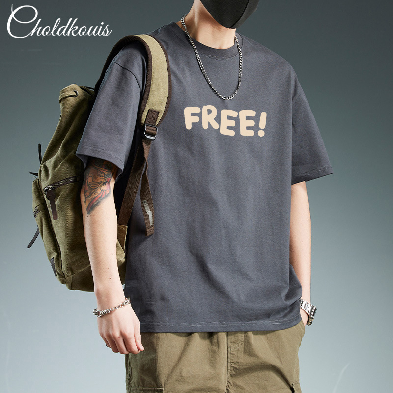 Heavy Cotton Short-sleeved T-shirt Men's Summer Instagram Popular Brand Loose All-match Simple Printed Comfortable Casual Half-sleeved T-shirt