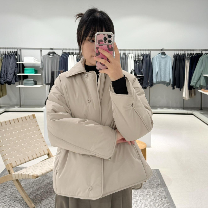 CS Women Lap Collar Quilted Lined Jacket Coat Women's Winter New Dark Buckle Beige Top 1261747001