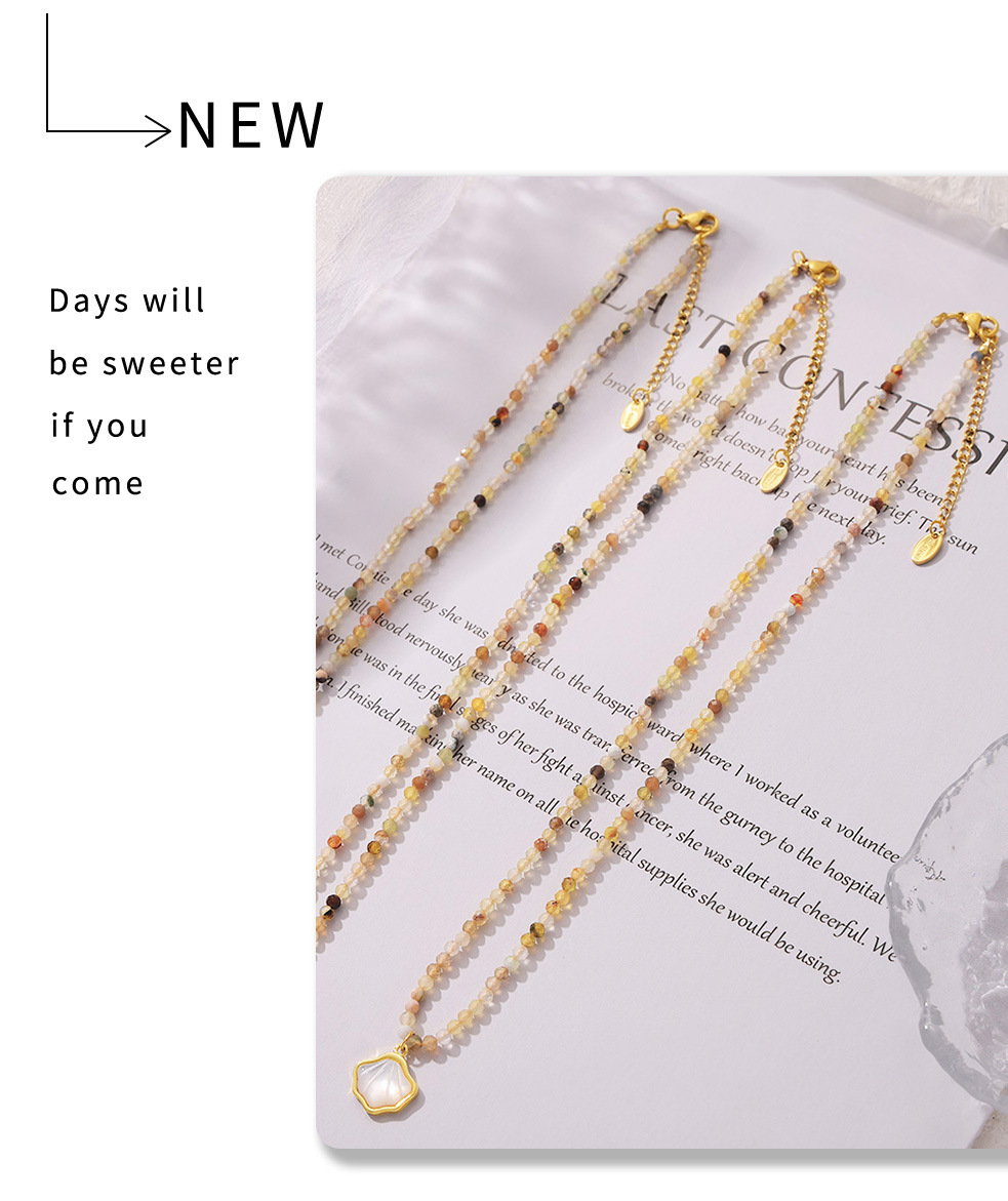 White Seashell Natural Stone Beaded Stitching Necklace