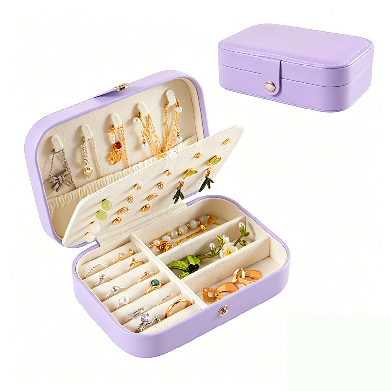 Caja de almacenamiento de joyas de suministro directo transfronterizo, caja de joyería doméstica portátil de doble capa para pendientes, anillos, collares, caja de joyería multicapa