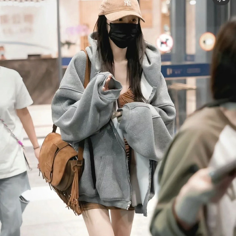 Gipsophila Zipper Loose Long Autumn Hooded Women's Coat Sweatshirt Women's Large Hot Silver New 2024 Lazy Style Gipsophila Zipper Loose Long Autumn Hooded Women's Coat Sweatshirt Women's Large Hot Silver New 2024 Lazy Style