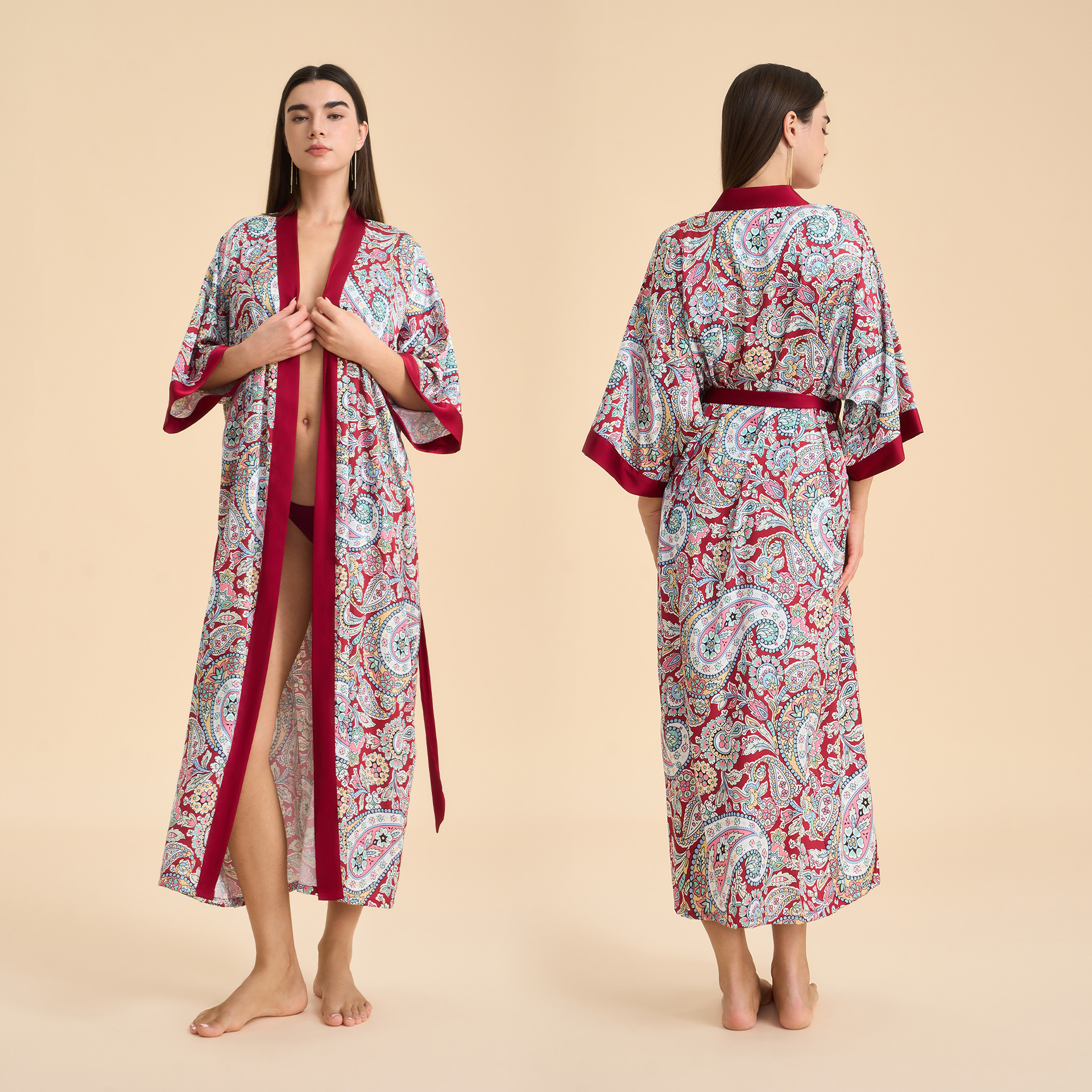 Yevropa-Amerika pijama ayollar bahor-kuz atlas ipak halat rang chap uyda kiyish WP3976
