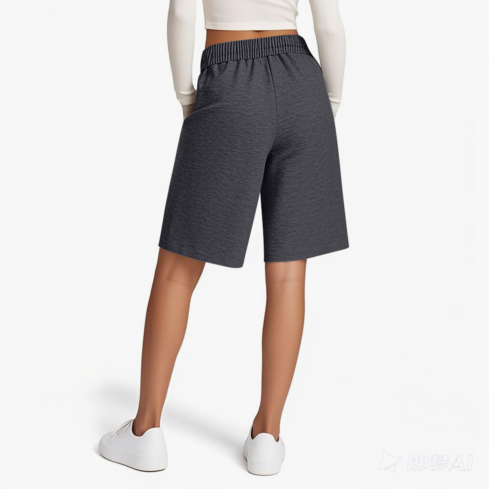 Loose Fit Women's Shorts Elastic Waist Solid Colour Casual Style_voghion.com