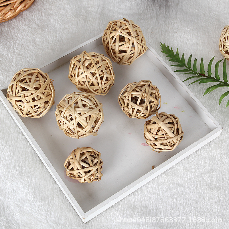 Wooden rattan ball rattan decoration Mori vintage pastoral style window decoration photography props shopping mall kindergarten ornaments