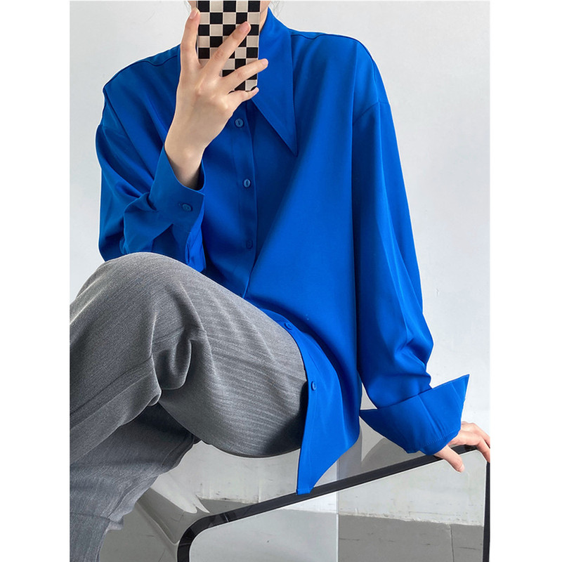 Large Pointed Collar Hanged Special Design White Shirt Women's Loose Niche Long Sleeve Shirt chic Elegant Top