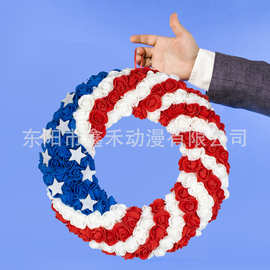 跨境新款美国独立日花环仿真花花圈门挂户外庭院派对装饰
