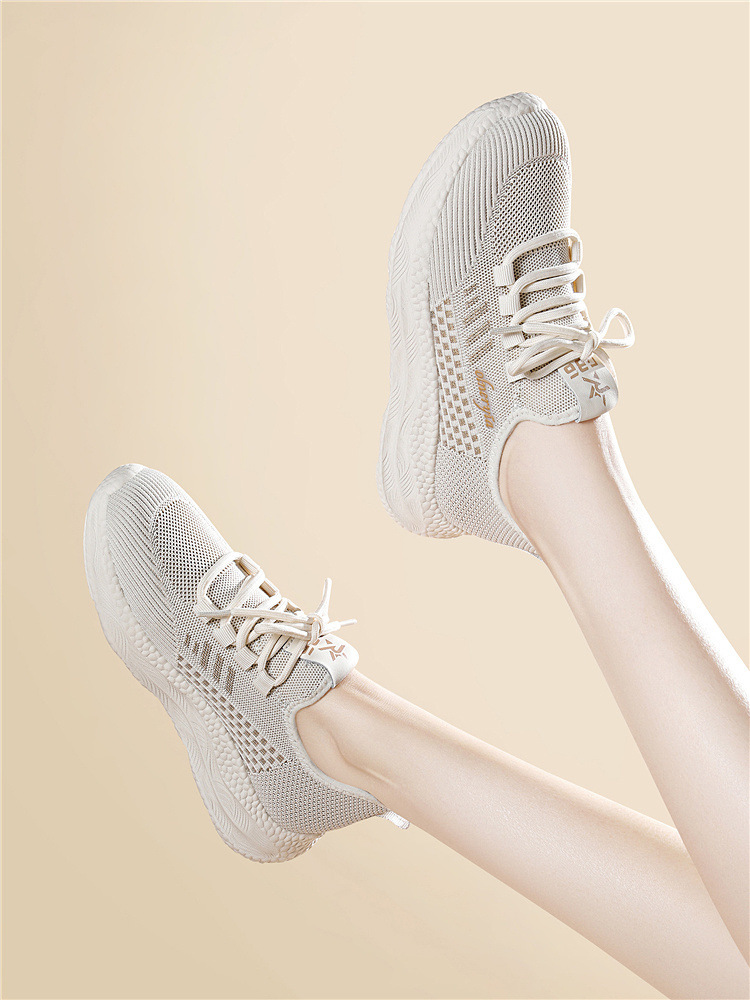 Giày sneaker nữ dệt kim lưới thoáng khí đế mềm đi bộ chạy bộ du lịch — 6045 Màu be, 6045 Da đen chi tiết 9