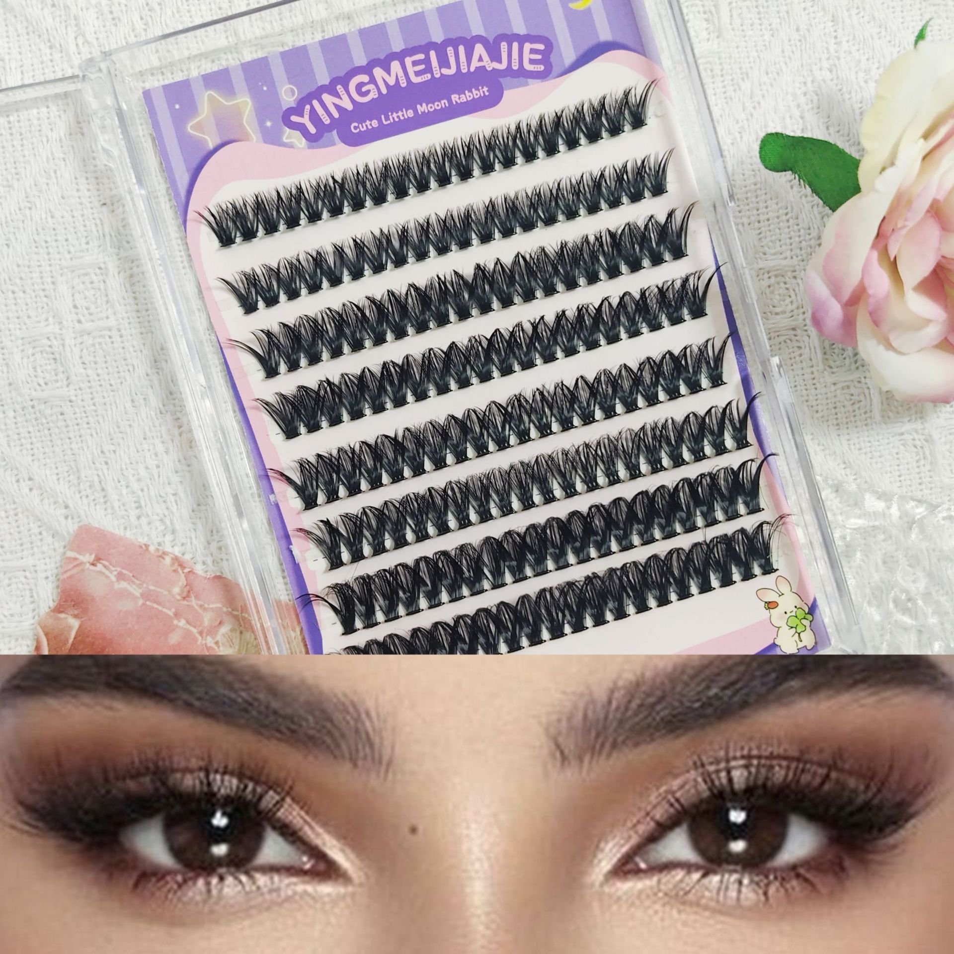 40D false eyelashes curl, cluster de pestañas densas, segmento de false eyelashes sin pegamento.