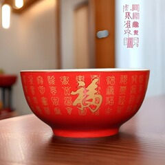 Dingmeng 喜びのボウル祝福ボウル誕生日結婚式赤いボウル No. 1 赤 5inch バイフボウルセラミックボウルセットギフトボックス卸売