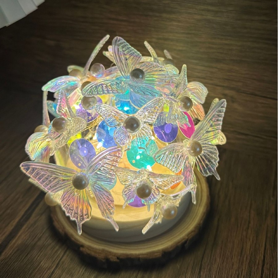 2025 nuevos productos mariposas de perlas coloridas lámparas nocturnas hechas a mano atmósfera diy maestra regalos del día de San Valentín