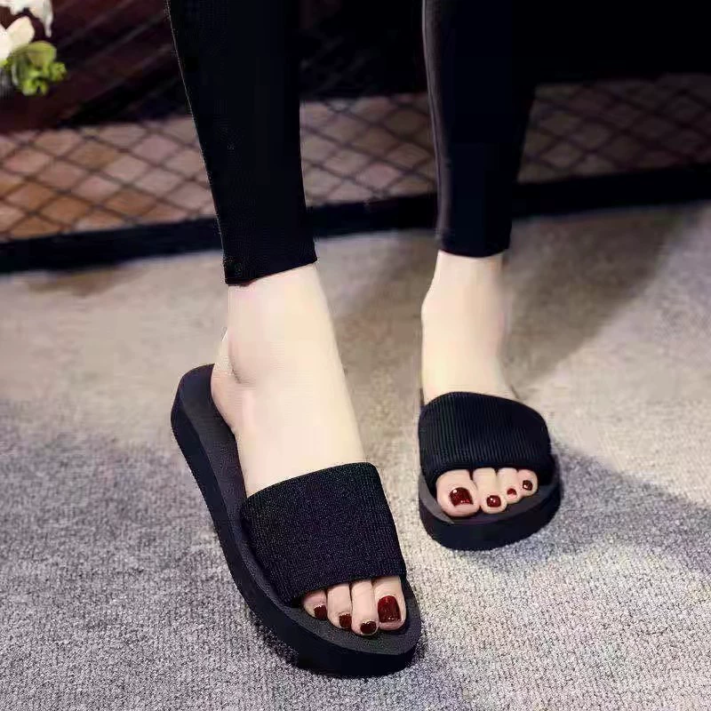 Праздничная пляжная обувь на толстой подошве, женская летняя модная универсальная верхняя одежда, Приморская обувь на высоком каблуке, сандалии на среднем каблуке