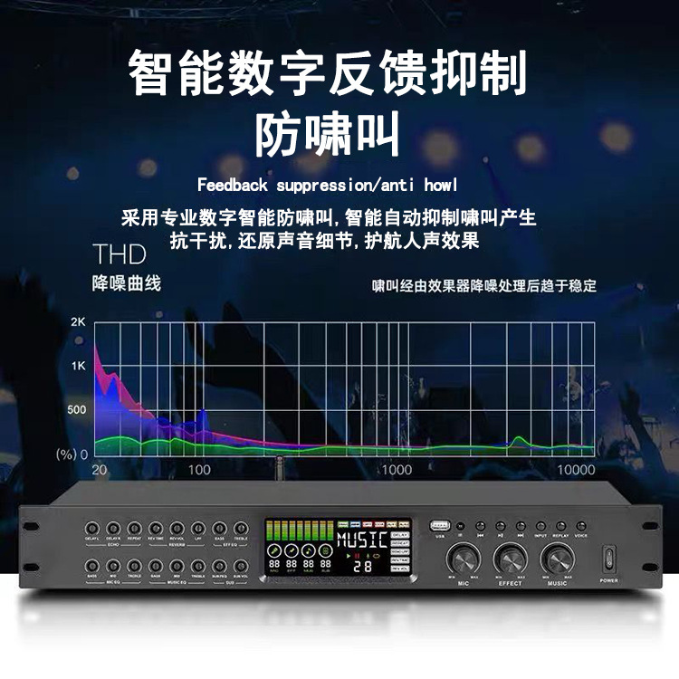 プロフェッショナルプリアンプエフェクターマイクアンチハウリングBluetoothリバーブDSPホームKTVオーディオデジタルイコライゼーション処理|undefined