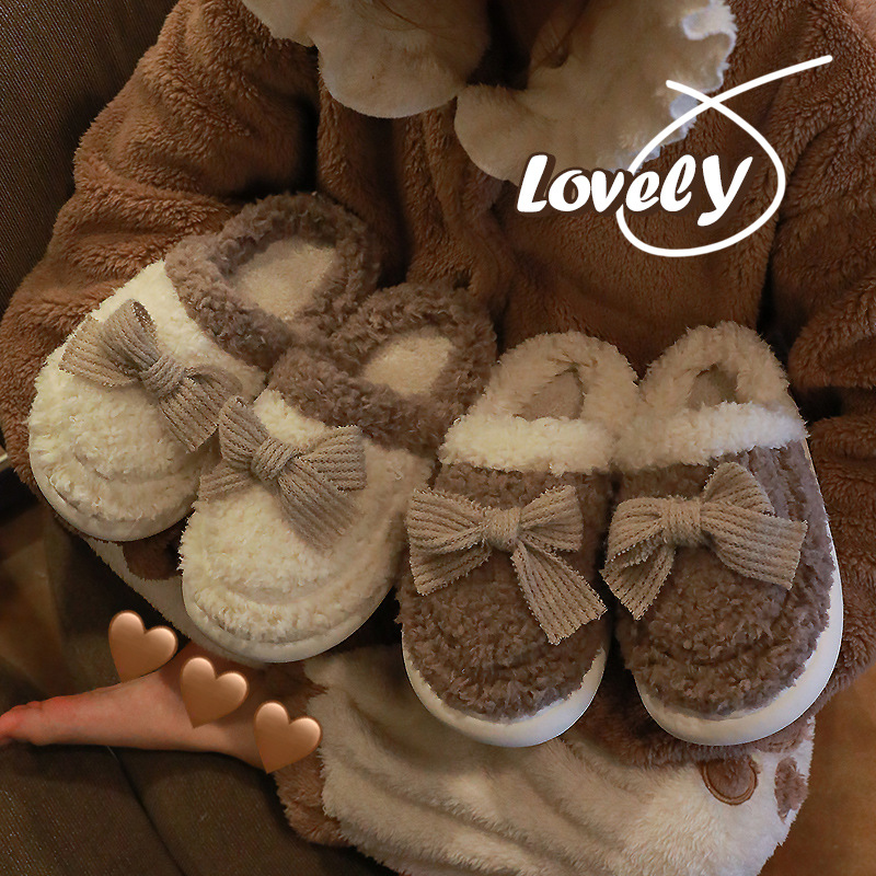 Winter women's comfortable keep warm women's slippers with bow…