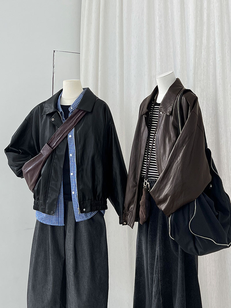 Retro autumn polyurethane jacket, American style, high-end