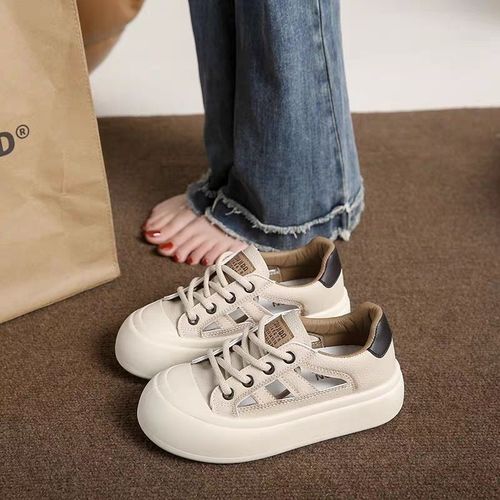 Women's Leather Slip-on Shoes 2024 Spring New Japanese Style Thick Sole Height Uncommon Matchable Sports Sneakers for Women