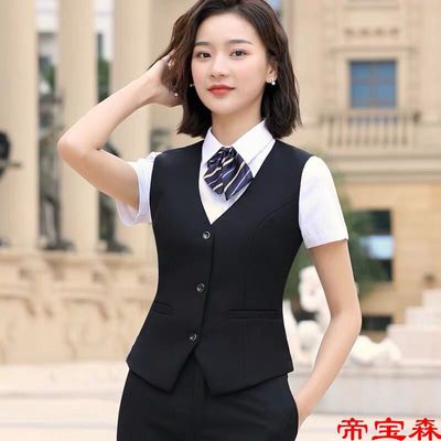 職業裝馬甲女2020春秋韓版修身馬夾工作服背心工裝銀行酒店坎肩女