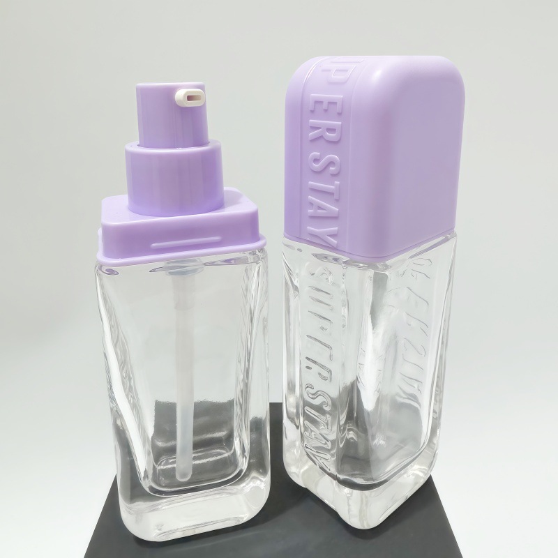 现货原版按压式紫色泵头带字30ml透明玻璃瓶粉底液瓶