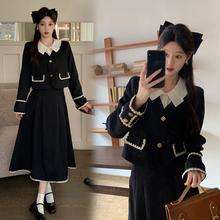 女装秋冬款新品两件套法式复古大码女装胖mm假两件外套+半身裙女