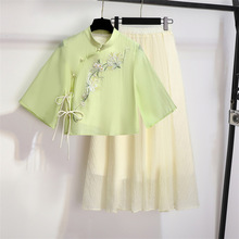 2025新款文艺民国风少女唐装两件套新中式复古刺绣改良旗袍套装