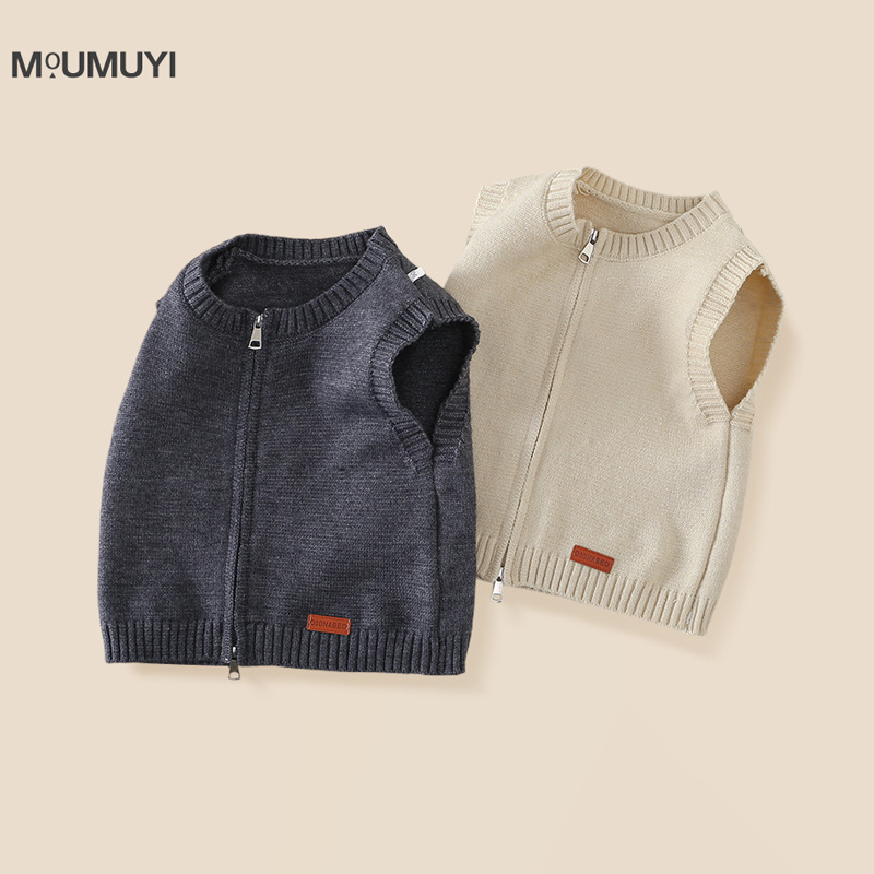 Children's Vest 2026 Spring New Arrival, Boys and Girls Korean Style Sleeveless Solid Color Top Soft Cardigan Sweater Vest Trendy