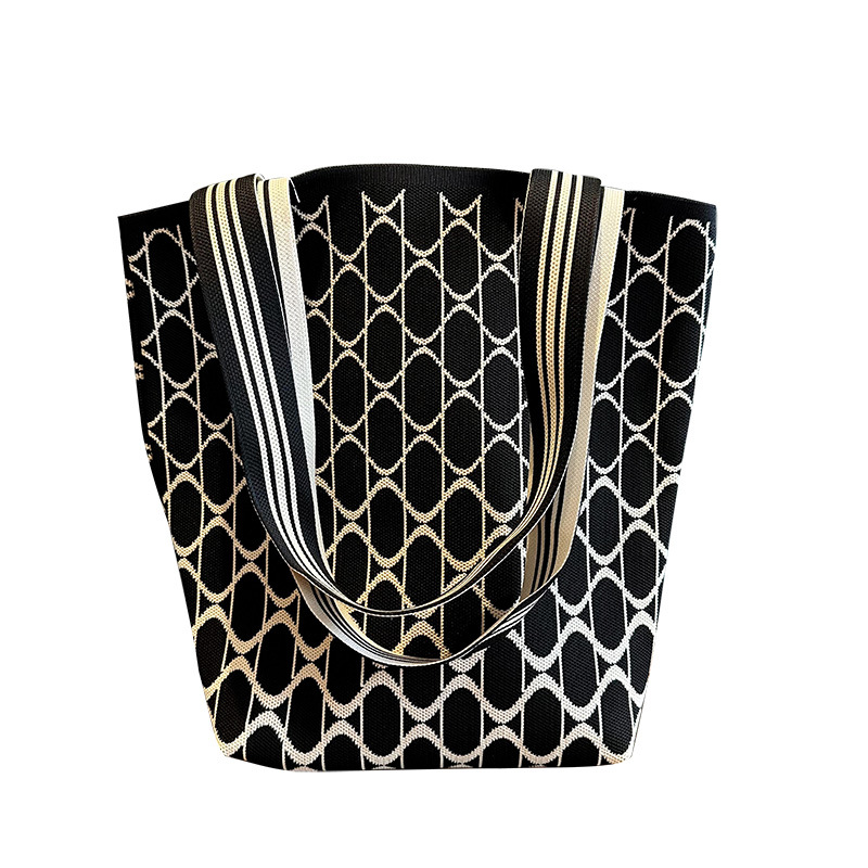 Nuevo contraste de color geométrico bolso de hombro de las mujeres de alto grado versátil simple de gran capacidad de punto a rayas bolso de cercanías